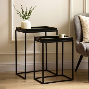 Fairmont Park Alainnah Metal Nesting Table for Living Room Furniture, Plastic Nest of End Table, Side Tables with Glass Top Gold;Black 64.5cm H X 46cm W X 31.2cm D Fairmont Park Alainnah Metal Nesting Table for Living Room Furniture, Plastic Nest of End Table, Side Tables with Glass Top Gold;Black 64.5cm H X 46cm W X 31.2cm D