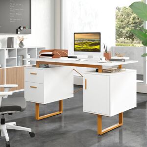 Borough Wharf Amaleigh 129Cm W Rectangle Computer Desk with Cabinet White 76cm H X 129cm W X 59cm D Borough Wharf Amaleigh 129Cm W Rectangle Computer Desk with Cabinet White 76cm H X 129cm W X 59cm D