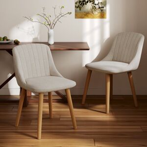 Isabelline Samara Modern Fabric Upholstered Dining Chair With Wooden Legs Linen Beige 81cm H X 49.5cm W X 62cm D Isabelline Samara Modern Fabric Upholstered Dining Chair With Wooden Legs Linen Beige 81cm H X 49.5cm W X 62cm D