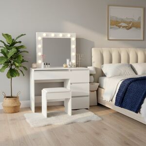 Brayden Studio Dressing Table Vanity Set Stool Makeup Leds Mirror Jewellery Organizer White 94cm H X 140cm W X 43cm D Brayden Studio Dressing Table Vanity Set Stool Makeup Leds Mirror Jewellery Organizer White 94cm H X 140cm W X 43cm D