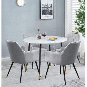 Fairmont Park Finley Small Round Dining Table In White Marble Finish With 4 Steel Grey Fabric Armed Chairs White 4 Fairmont Park Finley Small Round Dining Table In White Marble Finish With 4 Steel Grey Fabric Armed Chairs White 4