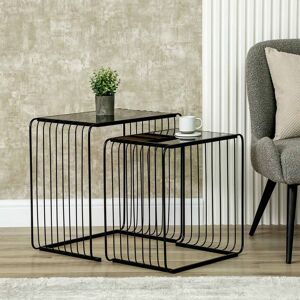 Ivy Bronx Cyani Metal Black Nesting Table For Living Room Furniture, Nest of Tables with Glass Top, End Table 55cm H X 55cm W X 35cm D Ivy Bronx Cyani Metal Black Nesting Table For Living Room Furniture, Nest of Tables with Glass Top, End Table 55cm H X 55cm W X 35cm D