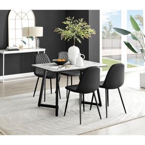 Canora Grey Industrial Design White & Grey Marble Effect Melamine Dining Table Set with 4 Faux Leather Chairs Black 4 Canora Grey Industrial Design White & Grey Marble Effect Melamine Dining Table Set with 4 Faux Leather Chairs Black 4