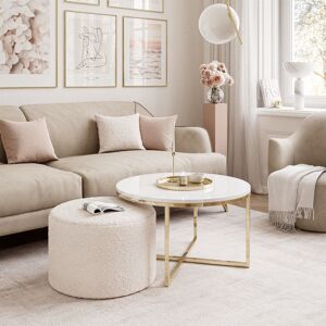 Fairmont Park Kaulton Coffee Table Wood/Gold chrome/White high gloss/Beige 46cm H X 70cm W X 70cm D Fairmont Park Kaulton Coffee Table Wood/Gold chrome/White high gloss/Beige 46cm H X 70cm W X 70cm D