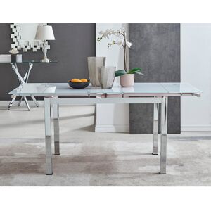 Canora Grey Tierra Glass and Chrome Metal Extendable Modern Dining Table White Canora Grey Tierra Glass and Chrome Metal Extendable Modern Dining Table White