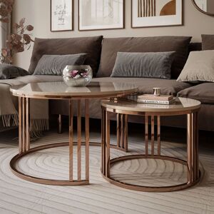 Canora Grey LORI 2-in-1 Coffee Table Set – High-Gloss Top and Copper Base Cashmere Gloss Canora Grey LORI 2-in-1 Coffee Table Set – High-Gloss Top and Copper Base Cashmere Gloss