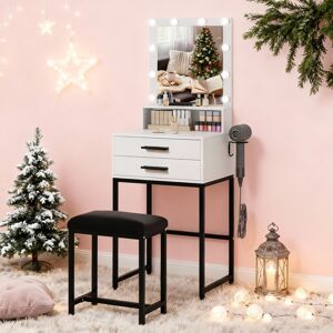 Metro Dressing Table with 10 Bulbs, LED Light Mirror Makeup Vanity Desk with 2 Drawers and Stool Black/White 138.5cm H X 50cm W X 40cm D Metro Dressing Table with 10 Bulbs, LED Light Mirror Makeup Vanity Desk with 2 Drawers and Stool Black/White 138.5cm H X 50cm W X 40cm D