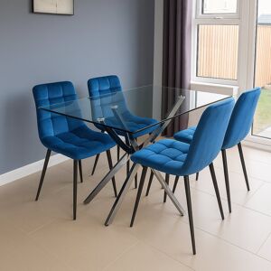 Fairmont Park Dining Table and 4 Chairs Rectangle Table 4 Velvet Chairs Dining Set Blue 4 Fairmont Park Dining Table and 4 Chairs Rectangle Table 4 Velvet Chairs Dining Set Blue 4