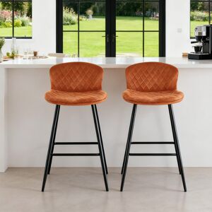 George Oliver Modern 62cm Upholstered Velvet Curved Bar Stool Orange 90cm H X 48cm W X 49cm D George Oliver Modern 62cm Upholstered Velvet Curved Bar Stool Orange 90cm H X 48cm W X 49cm D
