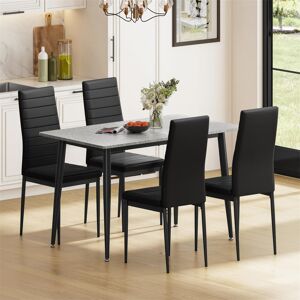 George Oliver Dining Table And Chairs Set Of 4, 120cm Marble Effect Dining Table With 4 Faux Leather High Back Dining Chairs,modern Dining Table Set For Home/kitche Black/Grey 4 George Oliver Dining Table And Chairs Set Of 4, 120cm Marble Effect Dining Table With 4 Faux Leather High Back Dining Chairs,modern Dining Table Set For Home/kitche Black/Grey 4