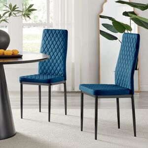 Fairmont Park Keensburg Luxury Velvet Modern Tall Back Dining Chairs with Metal Legs & Diamond Stitching Black/Navy 96cm H X 39cm W X 51cm D Fairmont Park Keensburg Luxury Velvet Modern Tall Back Dining Chairs with Metal Legs & Diamond Stitching Black/Navy 96cm H X 39cm W X 51cm D