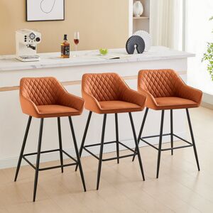 George Oliver 68cm Upholstered Bar Stool with Arm Orange Faux Leather 90cm H X 49cm W X 48cm D George Oliver 68cm Upholstered Bar Stool with Arm Orange Faux Leather 90cm H X 49cm W X 48cm D
