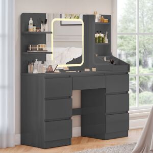 Metro LED Dressing table 7 Drawers and 7 Storage Shelves Dressing Table With Mirror Large Desktop Makeup Desk Black 139cm H X 110cm W X 40cm D Metro LED Dressing table 7 Drawers and 7 Storage Shelves Dressing Table With Mirror Large Desktop Makeup Desk Black 139cm H X 110cm W X 40cm D