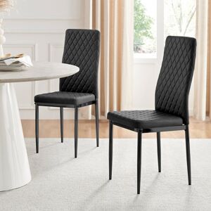 Canora Grey Eubanks Faux Leather Modern Tall Back Dining Chairs with Metal Legs & Diamond Stitching Black/Black 96cm H X 39cm W X 51cm D Canora Grey Eubanks Faux Leather Modern Tall Back Dining Chairs with Metal Legs & Diamond Stitching Black/Black 96cm H X 39cm W X 51cm D