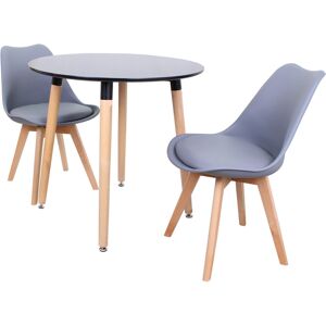 Norden Home Todmorden 2 Person Dining set - a Round Plastic Dining Table with Wooden Legs and a Set of 2 Faux Leather Cushion Padded Dining Chairs for Dining Room Grey/Black Norden Home Todmorden 2 Person Dining set - a Round Plastic Dining Table with Wooden Legs and a Set of 2 Faux Leather Cushion Padded Dining Chairs for Dining Room Grey/Black
