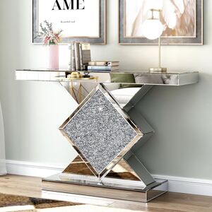 Canora Grey Andreja Mirrored Glass Console Table with Crushed Diamond Inlay Silver 80cm H X 120cm W X 35cm D Canora Grey Andreja Mirrored Glass Console Table with Crushed Diamond Inlay Silver 80cm H X 120cm W X 35cm D