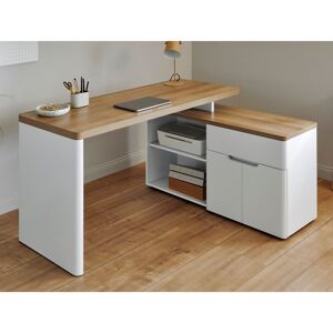 Latitude Run Hollice L-Shape Desk Gray/Riviera Oak White 77cm H X 140cm W X 117.5cm D Latitude Run Hollice L-Shape Desk Gray/Riviera Oak White 77cm H X 140cm W X 117.5cm D
