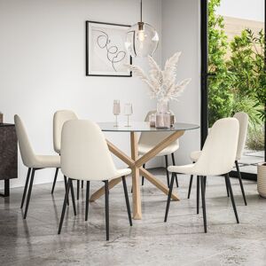 George Oliver Weatogue Round Dining Table And Chairs - Clear Glass Table Top w Legs + Weatogue Boucle Dining Chair Set Of 6 Oak 6 George Oliver Weatogue Round Dining Table And Chairs - Clear Glass Table Top w Legs + Weatogue Boucle Dining Chair Set Of 6 Oak 6