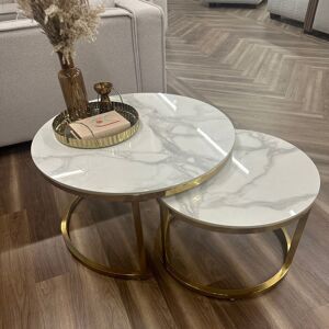 Canora Grey Cato Nest Of 2 Short Round Coffee Gold Tables With Polar White Sintered Stone Tops White 80cm H X 46cm W X 46cm D Canora Grey Cato Nest Of 2 Short Round Coffee Gold Tables With Polar White Sintered Stone Tops White 80cm H X 46cm W X 46cm D