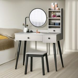 Brayden Studio Barnabe White Dressing Table with Stool and Round Mirror Dresser Makeup Desk Bedroom Grey 125.5cm H X 90cm W X 45cm D Brayden Studio Barnabe White Dressing Table with Stool and Round Mirror Dresser Makeup Desk Bedroom Grey 125.5cm H X 90cm W X 45cm D