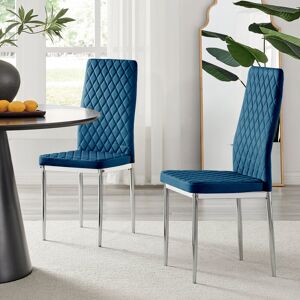 Fairmont Park Keensburg Luxury Velvet Modern Tall Back Dining Chairs with Metal Legs & Diamond Stitching Silver/Navy 96cm H X 39cm W X 51cm D Fairmont Park Keensburg Luxury Velvet Modern Tall Back Dining Chairs with Metal Legs & Diamond Stitching Silver/Navy 96cm H X 39cm W X 51cm D