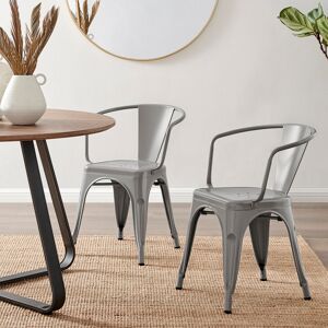 Borough Wharf Honora Classic Industrial Metal Dining Chair with Arms - Style Bold Colour Stackable Side Chair Grey 72.5cm H X 51cm W X 55.5cm D Borough Wharf Honora Classic Industrial Metal Dining Chair with Arms - Style Bold Colour Stackable Side Chair Grey 72.5cm H X 51cm W X 55.5cm D