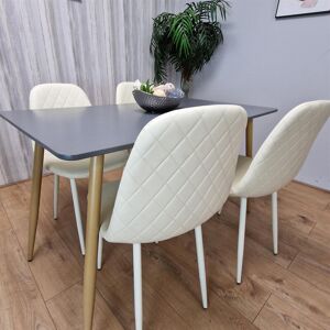 George Oliver Wooden Rectangle Dining Table Set Table with 4 Gem Patterned Chairs Cream/Grey 4 George Oliver Wooden Rectangle Dining Table Set Table with 4 Gem Patterned Chairs Cream/Grey 4