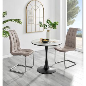 Canora Grey Ellis White Marble Effect Melamine Round Dining Table Set with 2 Modern Faux Leather Dining Chairs Cappuccino/Grey 2 Canora Grey Ellis White Marble Effect Melamine Round Dining Table Set with 2 Modern Faux Leather Dining Chairs Cappuccino/Grey 2