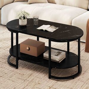 Metro Marble Coffee Table Modern 2-Tier Center Table With Shelf-Black Black 45cm H X 100cm W X 50cm D Metro Marble Coffee Table Modern 2-Tier Center Table With Shelf-Black Black 45cm H X 100cm W X 50cm D