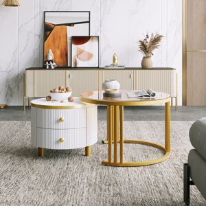 Canora Grey Aldonis Frame Coffee Table with Storage Golden/White 45cm H X 70cm W X 70cm D Canora Grey Aldonis Frame Coffee Table with Storage Golden/White 45cm H X 70cm W X 70cm D