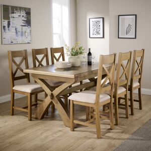August Grove Ciro 2m Extending Dining Table & Solid Oak Set 6 Cross Back Chairs Beige 78cm H x 150cm W x 100cm D August Grove Ciro 2m Extending Dining Table & Solid Oak Set 6 Cross Back Chairs Beige 78cm H x 150cm W x 100cm D