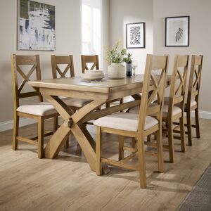 August Grove Ciro 2m Extending Dining Table & Solid Oak Set 6 Cross Back Chairs Beige 78cm H x 180cm W x 100cm D August Grove Ciro 2m Extending Dining Table & Solid Oak Set 6 Cross Back Chairs Beige 78cm H x 180cm W x 100cm D