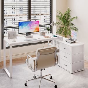 Borough Wharf Ahriana 140cm W L-Shaped Computer Desk White/White 75cm H X 140cm W X 52cm D Borough Wharf Ahriana 140cm W L-Shaped Computer Desk White/White 75cm H X 140cm W X 52cm D