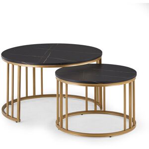 CLIPOP Coffee Table Set, Nesting Coffee Table,Stacking End Side Table With Golden Metal Frame, Black Black 45.5cm H X 80cm W X 80cm D CLIPOP Coffee Table Set, Nesting Coffee Table,Stacking End Side Table With Golden Metal Frame, Black Black 45.5cm H X 80cm W X 80cm D