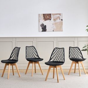 Fjørde & Co Set Of 4 Dining Chairs - Nordic Style Dining Chair - Mesh Backrest - Solid Wood Legs Black 82cm H X 41cm D Fjørde & Co Set Of 4 Dining Chairs - Nordic Style Dining Chair - Mesh Backrest - Solid Wood Legs Black 82cm H X 41cm D