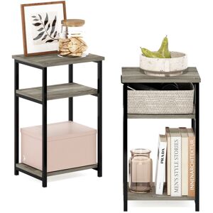 Rio Aarshiya 2 Piece 3-Tier Industrial Metal Frame End Table with Storage Shelves Set Oak 57.9cm H X 34cm W X 29.7cm D Rio Aarshiya 2 Piece 3-Tier Industrial Metal Frame End Table with Storage Shelves Set Oak 57.9cm H X 34cm W X 29.7cm D