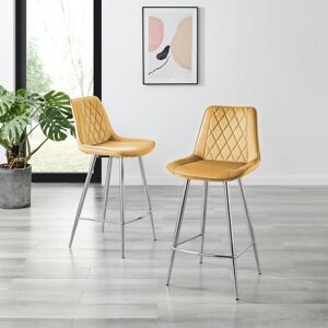 Canora Grey Palermo Velvet Modern Quilted Kitchen Breakfast Bar Stools - Upholstered Design Silver/Yellow 97cm H X 47cm W X 51cm D Canora Grey Palermo Velvet Modern Quilted Kitchen Breakfast Bar Stools - Upholstered Design Silver/Yellow 97cm H X 47cm W X 51cm D