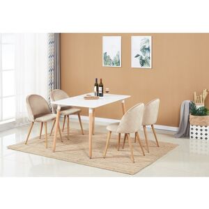 Norden Home Totnes 4 Person Dining set - a Rectangular Plastic Dining Table with Wooden Legs and a Set of 4 Quilted Velvet Dining Chairs for Dining Room - Modern White/Beige 4 Norden Home Totnes 4 Person Dining set - a Rectangular Plastic Dining Table with Wooden Legs and a Set of 4 Quilted Velvet Dining Chairs for Dining Room - Modern White/Beige 4