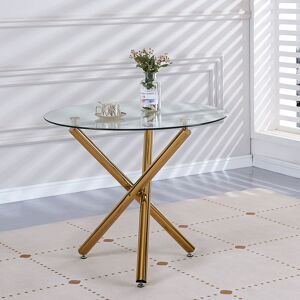 Metro Round Glass Dining Table With Tempered Glass Top And Metal Leg, Round Kitchen Table For Restaurant 90 X 90 X 75 Cm Brown Metro Round Glass Dining Table With Tempered Glass Top And Metal Leg, Round Kitchen Table For Restaurant 90 X 90 X 75 Cm Brown