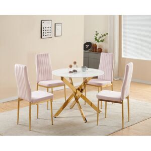 Fairmont Park Auric Round Dining Table with 4 Glitz Velvet Chairs (Set of 5) Pink 4 Fairmont Park Auric Round Dining Table with 4 Glitz Velvet Chairs (Set of 5) Pink 4