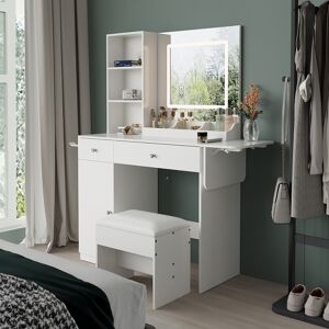 Ivy Bronx Dressing Table with LED Illuminated Mirror White 139cm H X 90cm W X 40cm D Ivy Bronx Dressing Table with LED Illuminated Mirror White 139cm H X 90cm W X 40cm D