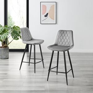 Canora Grey Palermo Velvet Modern Quilted Kitchen Breakfast Bar Stools - Upholstered Design Black/Grey 97cm H X 47cm W X 51cm D Canora Grey Palermo Velvet Modern Quilted Kitchen Breakfast Bar Stools - Upholstered Design Black/Grey 97cm H X 47cm W X 51cm D
