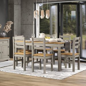 Lark Manor Charley 6 - Person Pine Solid Wood Dining Set Brown;Grey 6 Lark Manor Charley 6 - Person Pine Solid Wood Dining Set Brown;Grey 6