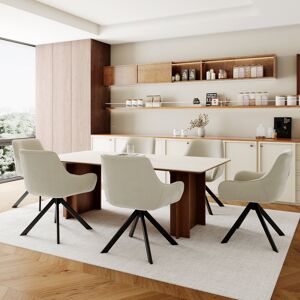 George Oliver Gefjun Swivel Linen Upholstered Dining Chairs with Ergonomic Back Support and Sturdy Metal Legs Velvet White 83cm H X 57cm W X 57cm D George Oliver Gefjun Swivel Linen Upholstered Dining Chairs with Ergonomic Back Support and Sturdy Metal Legs Velvet White 83cm H X 57cm W X 57cm D