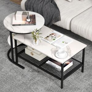 Metro Set Of 2 Coffee Nesting Table Set Detachable 2-Tier Sofa Side Table Faux Marble White 41cm H X 80cm W X 46cm D Metro Set Of 2 Coffee Nesting Table Set Detachable 2-Tier Sofa Side Table Faux Marble White 41cm H X 80cm W X 46cm D