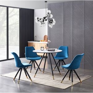George Oliver Pala 4 Person Dining set - a Round Wooden Dining Table with Metal Legs and a Set of 4 Quilted Velvet Dining Chairs for Dining Room - Modern Dining Tab Blue/White 4 George Oliver Pala 4 Person Dining set - a Round Wooden Dining Table with Metal Legs and a Set of 4 Quilted Velvet Dining Chairs for Dining Room - Modern Dining Tab Blue/White 4
