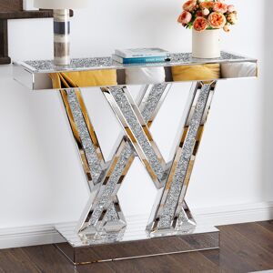 Canora Grey Andreja 90cm Mirrored Glass Console Table Sofa Entryway Table Crushed Diamond Home Decor Silver 75cm H X 90cm W X 30cm D Canora Grey Andreja 90cm Mirrored Glass Console Table Sofa Entryway Table Crushed Diamond Home Decor Silver 75cm H X 90cm W X 30cm D