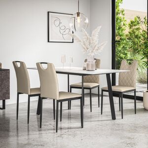 Metro Haydon Extending Dining Table + Chairs- Table Top w Legs + Monza Faux Leather Dining Chair Set Of 4 White/Black/Beige 4 Metro Haydon Extending Dining Table + Chairs- Table Top w Legs + Monza Faux Leather Dining Chair Set Of 4 White/Black/Beige 4