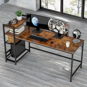 Borough Wharf Haeli 140cm W Rectangle Writing Computer Desk Industrial Rustic Brown Home Office Furniture Black;Rustic Brown;Rustic Brown 75cm H X 140cm W X 60cm D Borough Wharf Haeli 140cm W Rectangle Writing Computer Desk Industrial Rustic Brown Home Office Furniture Black;Rustic Brown;Rustic Brown 75cm H X 140cm W X 60cm D