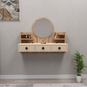 Brayden Studio Dressing Table with Mirror Aanika Atlantic Pine/Beige 75cm H X 90cm W X 36.8cm D Brayden Studio Dressing Table with Mirror Aanika Atlantic Pine/Beige 75cm H X 90cm W X 36.8cm D